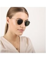 Anteojos Lentes de Sol Ray Ban Round Metal RB3447 001 47-21  Dorado/Verde - Imagen 7